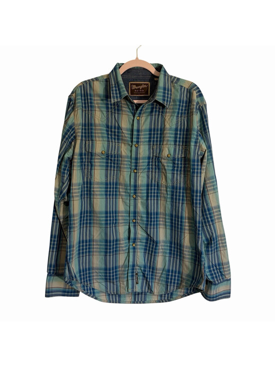 Wrangler Other - Wrangler Retro‎ Men's L Blue Tan Plaid Woven Long Sleeve Button-Up Shirt